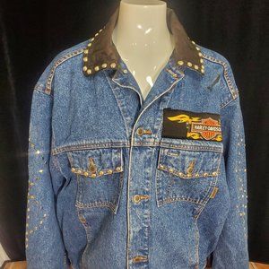Personalized Timberland Denim Harley Davidson American flag studded jacket Sz. L